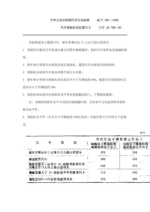 QC/T 487-1999 汽车保险杠的位置尺寸